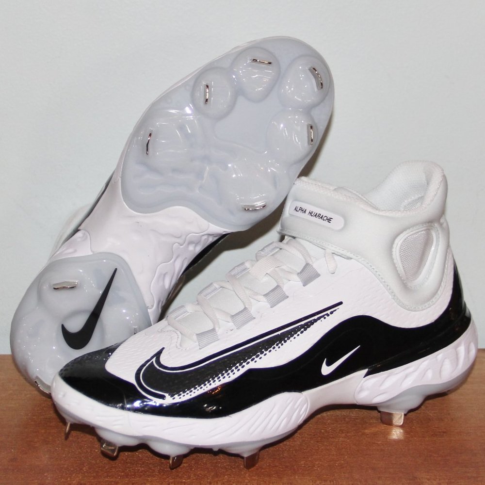 Nike Alpha Huarache Elite 4 Mid Metal Baseball Cleats Mens 8 White Black